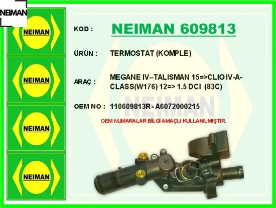 Termostat komple megane ıv talısman 15 clıo ıv-a-class w176 12 1.5 dcı 83c neıman 110609813r/ a6072000215 resmi