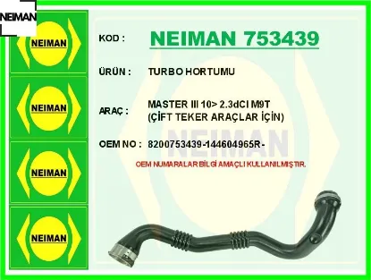 Turbo hortumu master ııı 10 2.3dcı m9t çift teker araçlar için neıman 8200753439/ 144604965r/  resmi