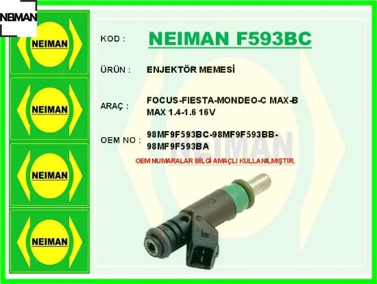 Enjektör memesi focus-fıesta-mondeo-c max-b max 1.4-1.6 16v neıman 98mf9f593bc/ 98mf9f593bb/ 98mf9f593ba resmi