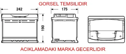 Akü 60 ah 242x175x175 peugeot 95530385/ 95523432 resmi
