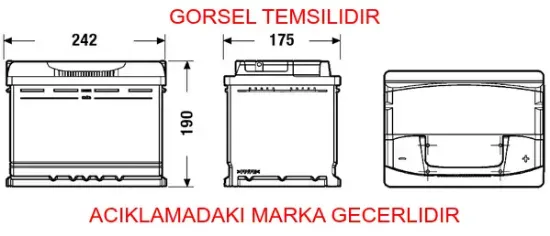 Akü 60 ah 242x175x175 peugeot 95530385/ 95523432 resmi