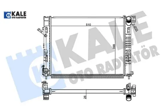 Motor su radyatörü renault clıo v 19> 1.5 dci mt brazıng 510×398x26 Kale radyatör 214103473R resmi