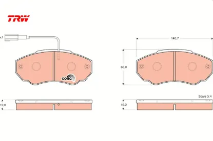 Ön fren balatası fişli peugeot boxer-cıtroen jumper-fıat ducato 01>06 küçük tip Trw 77362219/ 4252.42/ 4254.48 resmi