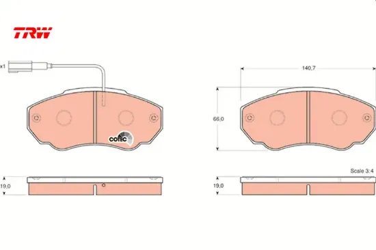 Ön fren balatası fişli peugeot boxer-cıtroen jumper-fıat ducato 01>06 küçük tip Trw 77362219/ 4252.42/ 4254.48 resmi