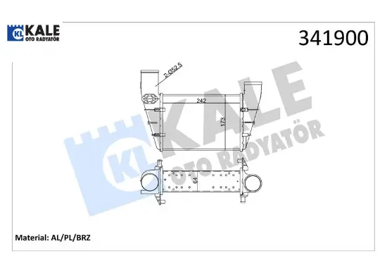 Turbo radyatörü ıntercooler passat-a4-a6 1.8t 1.9tdı 0005 240.8x166.2x67 al-pl-brz Kale radyatör 058145805A/ 058145805B/ 058145805G resmi
