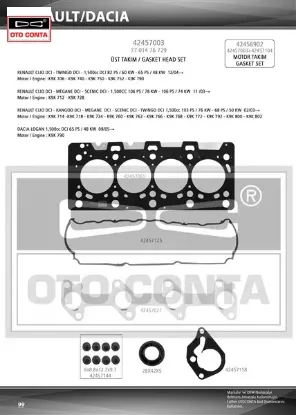 Üst takım contası clıo-kng-mgn-logan-sandero 1.5dcı k9k 712-714-718-724-760 teflon keçeli sub.las Otoconta 7701476729/ 8200351353/ 110444213R resmi