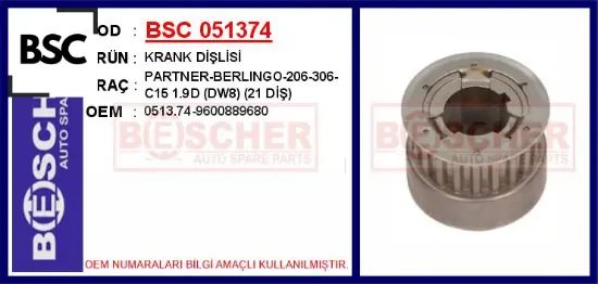 Krank dişlisi partner-berlıngo-206-306-c15 1.9d dw8 21 diş 0513.74/ 9600889680 resmi