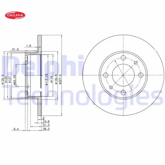 Ön fren aynası m131 1600 227×10.8x4dl Delphı 4208311/ 4139010/ 4385812/ 55178237 resmi