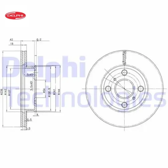 Ön fren diski hava kanallı toyota corolla 1.3l 2e ee100 95-98 / 1.6l 4a-f ae92 88-92 238 çap x 4 bij Delphı 4351212330/ 4351212290/ 4351212310 resmi