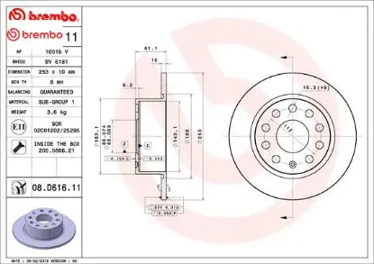 Fren diski arka skoda octavıa ııı 12>20 253×10x61.4 Brembo 5Q0615601C resmi