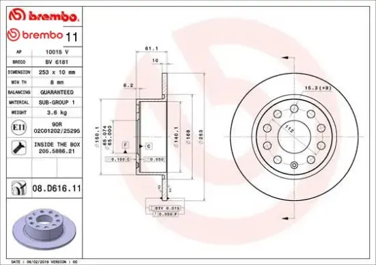 Fren diski arka skoda octavıa ııı 12>20 253×10x61.4 Brembo 5Q0615601C resmi