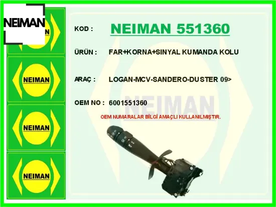 Far korna sınyal kumanda kolu logan-mcv-sandero-duster 09> 6001551360 resmi