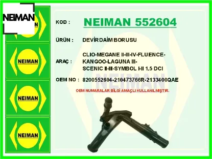 Devirdaim borusu clıo-megane ıı-ııı-ıv-fluence-kangoo-laguna ııı-scenıc ıı-ııı-symbol ı-ıı 1.5 dcı 8200552604/ 210473766R/ 2133400QAE resmi