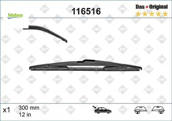 Silecek swf 30cm x1 arka focus ııı 11 > fıesta 06 > qashqaı 07 > secenıc ııı 09 > yarıs saab Valeo 1462914/ 9882007000/ 852420D020 resmi
