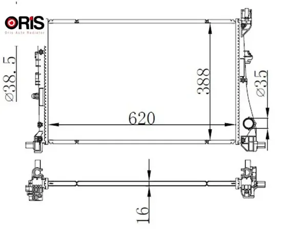 Motor su radyatörü fıat egea 15> 1.3d mtj 1.4 al-pl-brz 620×388x16 Orıs 52052220/ 52015588 resmi