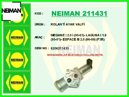 Rolanti ayar valfi megane ı 2.0 i 96-03 - laguna ı 1.8 95-01 - espace ııı 2.0 96-00 f3r 8200211431 resmi