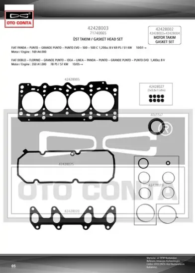 Motor conta tk. full fıat 500 07> doblo 05> fıorıno 09> grande punto 08> linea 07>palıo 05> punto ev Otoconta 71740655 resmi
