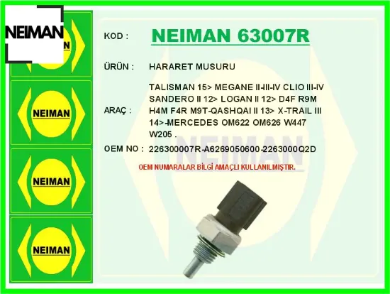 Hararet müşürü renault talısman 15> megane ıı-ııı-ıv clıo ııı-ıv sandero ıı 12> logan ıı 12> nıssan A6269050600/ 226300007R/ 2263000Q2D resmi