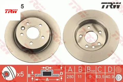 Arka fren aynası volvo v40 d2 d3 d4 t2 t3 t4 t5 hatchback 12 > 280×5dl 986479691- Trw 31341645/ 31341646/ 31471039 resmi