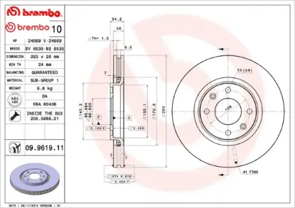 Ön fren aynası corsa f-crosland x-mokka e-partner-berlıngo-307-207-208-2008-1007-308-c3-c3 aırcross- Brembo 3557911/ 4249.J6/ 4246.W8/ 4246.W2 resmi