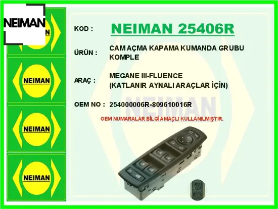 Cam açma kapama kumanda grubu komple megane ııı-fluence katlanır aynalı araçlar için 254000006R/ 809610016R/  resmi