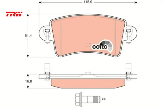 Arka fren balatası renault master ıı 01>06 opel movano a 01>06 Trw 7701206763/ 4403467/ 7485114491 resmi