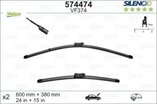 Silecek 60 38cm x2 flat blade-muz tipi audı a1 11 > vw polo 09> Valeo 8X1955425/ 6R1998002/ 6R1955426A resmi