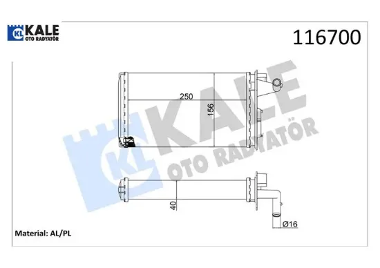 Kalorifer radyatörü fıat tempra 95>01 tipo 95>01 alfa romeo 145 95>01 146 94>01 155 92>97 250×158x42 Kale radyatör 7754065/ 7582699/ 7754068 resmi