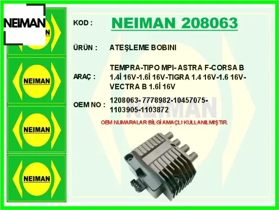 Ateşleme bobını tempra-tıpo mpı- astra f-corsa b 1.4i 16v-1.6i 16v-tıgra 1.4 16v-1.6 16v-vectr 1208063/ 7778982/ 10457075/ 1103905/ 11 resmi