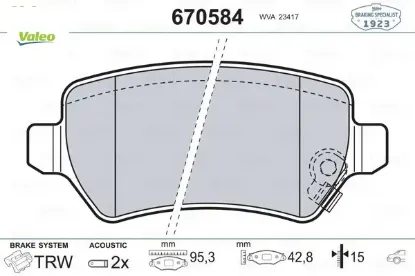 Arka balata astra g 98 > astra h 05 > merıva 03 > zafıra 00 > combo 02 > fte kırmızı kutu Valeo 93188727/ 1605967/ 1605086/ WVA23415 resmi