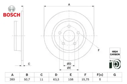 Fren diski arka ford connect 18> ölçü: 280 mm Bosch KV6C2A315BC/ 2279492/ KV6C2A315AC resmi