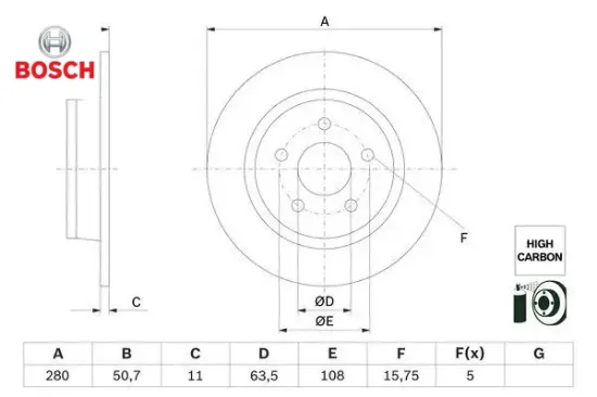 Fren diski arka ford connect 18> ölçü: 280 mm Bosch KV6C2A315BC/ 2279492/ KV6C2A315AC resmi