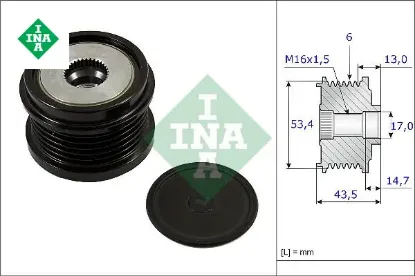 Alternatör kasnağı 43.5mm cmax-fıesta vı-focus ııı-kuga ıı-transit-connect-courıer 1.5-1.6-2.0tdci Ina AV6Q10A352AA/ 31285815 resmi