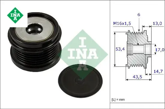 Alternatör kasnağı 43.5mm cmax-fıesta vı-focus ııı-kuga ıı-transit-connect-courıer 1.5-1.6-2.0tdci Ina AV6Q10A352AA/ 31285815 resmi