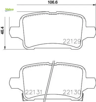 Arka fren balatası opel astra k 1.0-1.4-1.4t-1.6t-1.6 cdtı 16>22 106.5x46.3x16.6 Valeo 1684934880/ 39037199/ 95526568 resmi