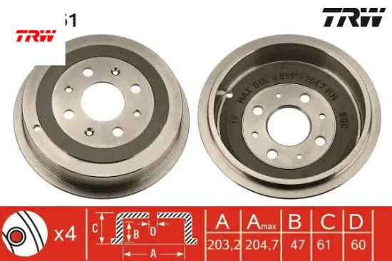 Fren kampanası arka fıat grande punto 05> punto 12> punto evo 09>12 opel corsa d 06>14 adam 12>19 20 Trw 55701379/ 55703042/ 51840909 resmi