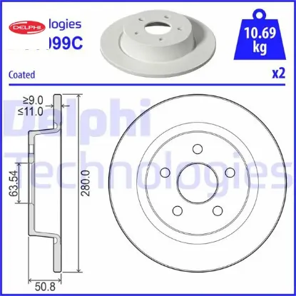 Fren diski arka ford connect 18> ölçü: 280 mm Delphı KV6C2A315BC/ 2279492/ KV6C2A315AC resmi