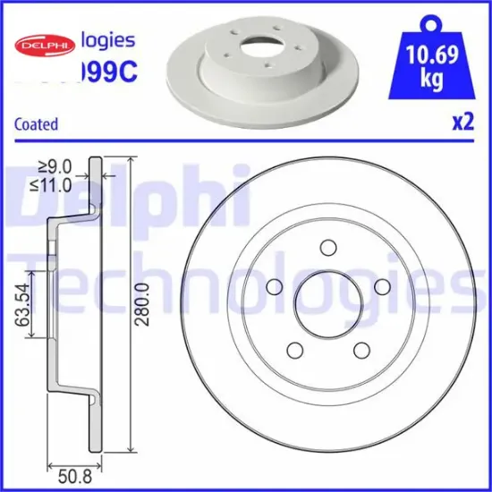 Fren diski arka ford connect 18> ölçü: 280 mm Delphı KV6C2A315BC/ 2279492/ KV6C2A315AC resmi