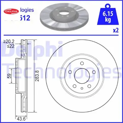 Ön fren aynası opel combo d 12> fıat doblo 10> egea 16> alfa romeo 147 01> 156 97>05 284×22 5 deli Delphı 95515331/ 569095/ 52119576/ 46445006 resmi