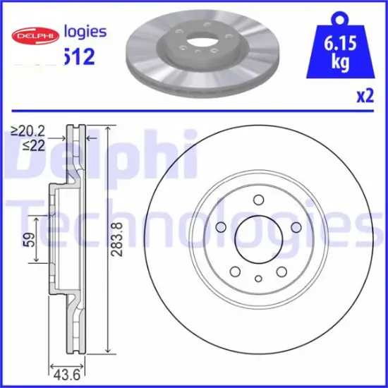 Ön fren aynası opel combo d 12> fıat doblo 10> egea 16> alfa romeo 147 01> 156 97>05 284×22 5 deli Delphı 95515331/ 569095/ 52119576/ 46445006 resmi