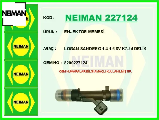 Enjektör memesi renault clıo symbol 02> dacıa logan 06> sandero 08> 1.4-1.6-8 valf k7j 8200227124 resmi