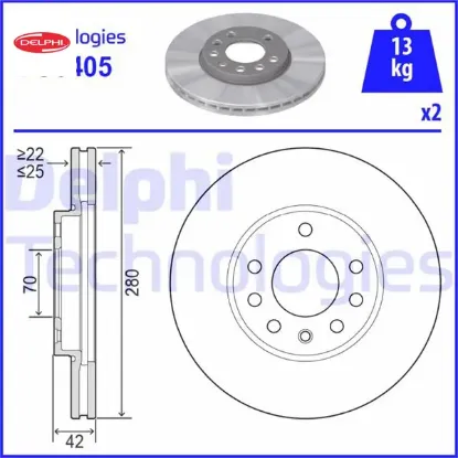 Ön fren aynası astra h 04 > combo c 03> merıva b 10> zafıra b 05> 280×25x5dl havalı 95526655 Delphı 569060/ 569066/ 90539466/ 93197592 resmi