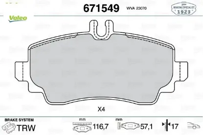Fren balatası on mercedes a-class w168 Valeo A1684201420 resmi