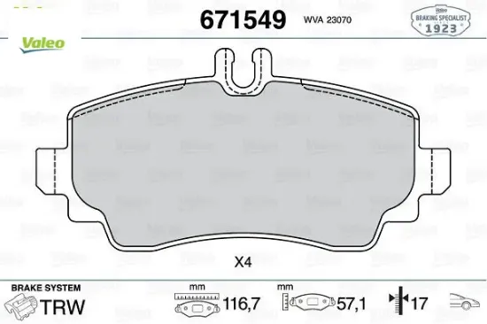 Fren balatası on mercedes a-class w168 Valeo A1684201420 resmi