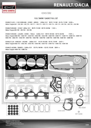 Motor takım contası mgn-clıo-lgn-logan 1.4-1.6 16v k4j-k4m keçeli subap lastikli Otoconta 7700112739/ 8200356346 resmi