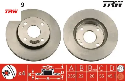 Ön fren diski hava kanallı mazda 323 famılıa lantıs 1.5l z5 zl ba bj kasa 96-01 235 çap x 4 bij on - Trw BR703325X resmi