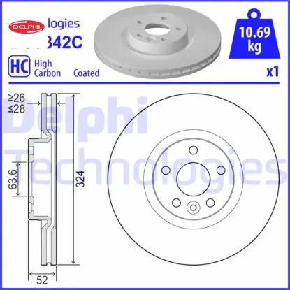 Ön fren aynası volvo xc60 d3 d4 d5 2.4d 2.0t 3.2 t5 t6 2008 >2017 cap 324×5 bjn delikli Delphı 31423214/ 31423305 resmi