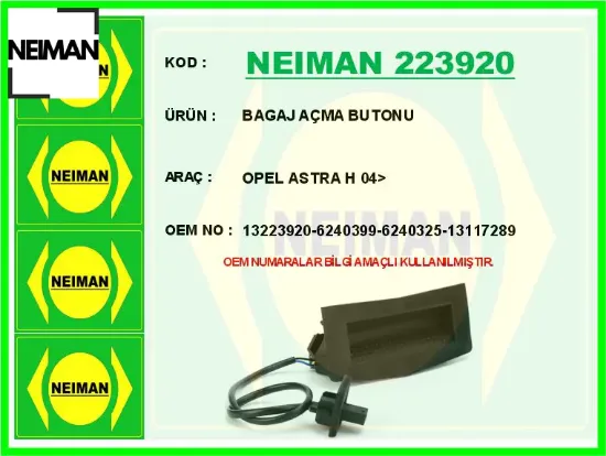 Bagaj kapak açma butonu swici opel astra h 04> 13223920/ 6240399/ 6240325/ 13117289 resmi