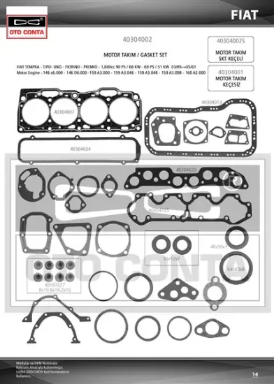 Motor takım contası slx tipo tmpr 304001 keçeli subap lastikli Otoconta 5888261 resmi
