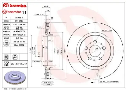 Arka dısk ayna volvo s60 ı 03>10 v70 ıı 03>10 Brembo 30645223/ 8672113 resmi